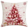 Pink Christmas pillowcase featuring a decorated tree and gift boxes on white background - 45x45cm Single Side No Core / Pink Christmas Tree