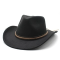 Cappello fedora classico in feltro di lana nero con fascia in pelle per uomo e donna - M(56-58cm) / Nero