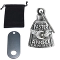 Vintage motorcycle guardian bell set with angel wing relief and black velvet pouch - Steel Color Bell + Storage Bag + Bracket