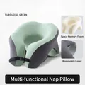 U-shaped memory foam travel pillow in turquoise green with adjustable buckle and removable cover - Turquoise Green