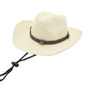 Cappello da cowboy in paglia stile western con fascia marrone e sottogola regolabile - Bianco Latte (corda Cerata + Cordoncino) / Taglia Unica (Paglia)