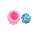 3D rose shape silicone ice cube mold in pink with finished blue flower ice effect - No. 3 2 Inch Pink