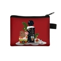 Red Christmas coin purse with festive holiday print and secure black zipper closure - Letter I