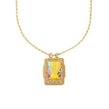 18K gold plated necklace with rainbow sun enamel pendant and sparkling rhinestones - Sunshine Rainbow Design (Golden-7)