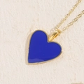 Minimalist 14K gold plated heart necklace with deep royal blue enamel pendant - Blue