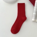 Classic red ribbed cotton crew socks with vertical knit pattern for Chinese New Year - One Size / Vertical Stripe