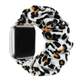Elastic scrunchie apple watch strap with leopard print pattern on soft fabric - Yellow Orange Leopard