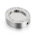Pendentif ovale en acier titane argenté avec incrustation de zircon pour bijoux DIY - Ovale (KLJ4092-Z)