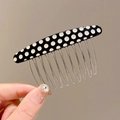 Elegante pettine per capelli a pois bianchi e neri con dieci denti in metallo - Pois Nero Bianco