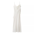 Elegant white satin maxi dress with backless design and decorative side bow detail - S / Milky White