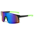 Sportzonnebril met matzwart frame en neon groene antislip brillenpoten voor grip - Zwart Groen Frame Spiegelende Lens