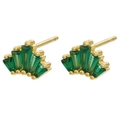Boucles d'oreilles éventail dorées avec pierres géométriques vertes serties micro - Éventail Radiant Trapézoïdal (6)