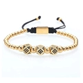 Men's gold beaded bracelet with black zircon cubes and adjustable cord design - Gold Polygon Style