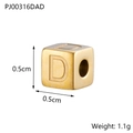 Detail of 0.5cm golden square bead with letter D showing exact size and weight metrics - Letter D / Gold