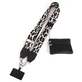 Adjustable leopard print wide shoulder strap with silver hooks and mini zipper pouch - Black Leopard