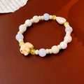 Cat's Eye Stone Leaf Elephant Elastic Bracelet