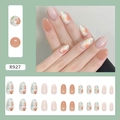 Elegant oval press-on nails with floral patterns and translucent orange shades - R927 Petal Moon Shadow (Glue Style)