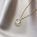 Collier élégant en acier titane doré avec pendentif rectangulaire en zircone et soie - 0637-Or Halo Rectangulaire Transparent