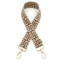 Adjustable wide replacement strap with geometric Greek key pattern and gold buckles - Gunmetal Buckle / Khaki