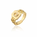 Macro shot of 18K gold plated adjustable ring with letter Q and AAA zircon detail - Letter Q