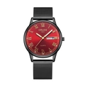 Business quartz watch with red sunray dial and black mesh stainless steel strap - Black Case Red Dial (Mesh Strap Men)