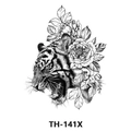 Waterproof temporary tattoo featuring a black and white roaring tiger and peony flowers - Th-141 / 210*148mm