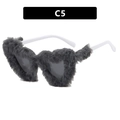 Fuzzy dark gray heart shaped sunglasses with white temples and dark lenses - White Frame Grey Plush