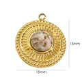 Detail view of 15mm round 14K gold-plated stainless steel pendant with marble stone inlay - Feldspar