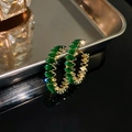 Elegant 18K gold hoop earrings with marquise-cut emerald green crystals for women - Rhombus Style (HE6801) / 925 Silver Needle / Green