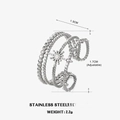 Anillo de estrella multicapa en acero inoxidable plateado con banda abierta ajustable - Textura de Cuentas Multicapa de Cuatro Capas (ZN587) / Anillo de Estrella Color Acero
