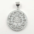 Silver tree of life pendant with sparkling zircon accents and filigree design - Round Tree of Life Silver Pendant