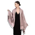 Detail of pink paisley jacquard pattern and tassel fringe on a luxury cashmere-feel scarf - Pink Paisley (T003-60)