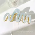 Blue marble acetic acid wavy shark hair clip with gold metal base, size approx. 11cm - Water Light Blue