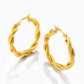 Twisted double strand 18K gold plated stainless steel hoop earrings with textured finish - Gold