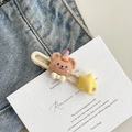 Y2K dopamine hair clip featuring a cute brown bear and yellow star on blue denim - Hat Bear U-Clip