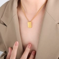 Minimalist gold square pendant necklace with letter O engraving on 18K gold plated steel - Letter O Style (P1506-O)