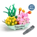 DIY succulent building block set with 277 pieces and a light green pot base - Style 097C 277 Pieces