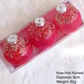 Set of three 8cm rose pink Christmas ornaments with hand-painted silver glitter details - 8cm Diameter/Pack of 3 / Rose Pink Painted