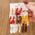 Vintage acrylic C-shape hoop earring set in multi-colors displayed on a jewelry card - 9 Pairs Resin Multi-color Mixed Set (ZH0181-1)