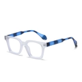 Matte translucent square sunglasses with blue water-ripple textured temples - Anti-Blue Light Plain Lens / Blue Stripe White Frame Anti-Blue Light