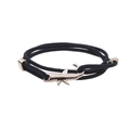 Detail of black woven cord bracelet with silver shark pendant and metal clasp closures - Shark / Navy Blue