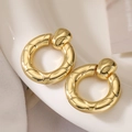 Elegant gold plated geometric hoop earrings with textured diamond pattern on ceramic - Gold Rhombus Pattern Hoop (45027)