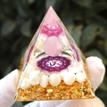 Orgone pyramid with rose quartz sphere and white stones held in hand - Rose Quartz Ball White Tridacna / Small