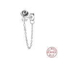 Detailed macro of S925 sterling silver rose flower earring with long tassel chain - Style 7 / Silver (Single)