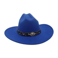 Royal blue wool felt fedora with a splash-pattern band and lion head metallic emblem - Sapphire Blue