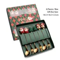 Golden stainless steel Christmas cutlery set with festive charms in a red gift box - Gold Figure C Spoon/Fork 6pcs Xmas Green Box