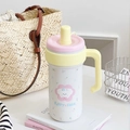 Pink puppy floral 316 stainless steel insulated coffee mug with straw and handle - White Cat-1000ML