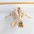 Sciarpa calda per bambini in pile sherpa bianco crema con ricamo regalo di Natale - Taglia unica / Regalo di Natale Cachi