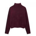 Women's turtleneck burgundy knit sweater with dropped shoulders and ribbed cuffs - S / Burgundy