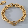 Golden titanium steel chain bracelet featuring a secure T-bar clasp and polished finish - Flat Cut Toggle Clasp (11mm) / 21cm / Gold